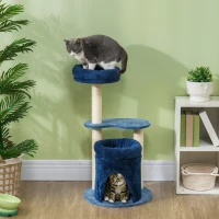 PawHut Arbre à chat, arbre à grimper pour chat, avec poteaux à griffer en sisal naturel, hauteur de 85 cm, bleu foncé, crème(m-2)