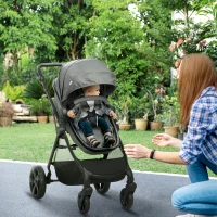 HOMCOM Foldable Baby Stoller, with Reclining Backrest, Adjustable Canopy, for Ages 0-36 Months - Grey(m-2)