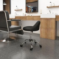 HOMCOM Sgabello con Ruote, Seduta Girevole, Altezza Regolabile e Rivestimento in Finta Pelle PU, Nero(m-9)