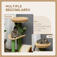 PawHut 72cm Cat Tree, with Top Bed, Curved Pad, Sisal Scratching Post - Beige & Green(m-4)