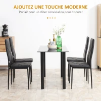 HOMCOM Lot de 4 chaises de salle à manger avec dossier haut, revêtement synthétique et pieds en acier, noir(m-4)