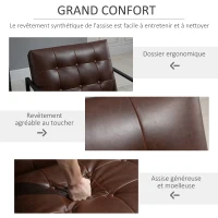 HOMCOM Fauteuil de salon Chesterfield Fauteuil Relax Assise Dossier capitonnés Structure métal Noir revêtement synthétique Chocolat(m-6)