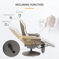 HOMCOM Manual Recliner Armchair PU Leather Lounge Chair w/ Adjustable Leg Rest, 135° Reclining Function, 360° Swivel, Grey(m-4)