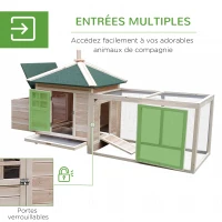 PawHut Poulailler cottage multi-équipement perchoir rampe pondoir enclos tiroir à déjection 196L x 76l x 97H cm bois massif pin(m-5)