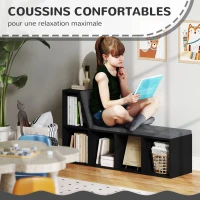 HOMCOM Bibliothèque banc 2 en 1 avec 5 compartiments de rangement et 2 coussins 108 x 30 x 60 cm noir gris(m-6)