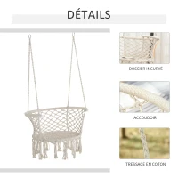 Outsunny Chaise Suspendue hamac de Voyage Portable dim. 80L x 60l x 36H m macramé Coton Polyester Beige(m-6)