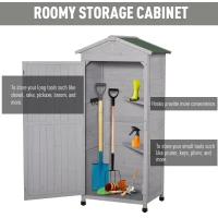 Outsunny Wooden Garden Shed, Outdoor Storage Cabinet with 2 Shelves and Hooks, Locking Organiser Outdoor Narrow Tool House, 74x55x155cm, Grey(m-7)