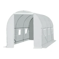 Outsunny 4.5 x 2 x 2 m Polytunnel Greenhouse, Walk-in Green House for Garden with Mesh Windows, Galvanised Steel Frame, White(m-10)