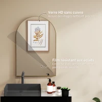 HOMCOM Miroir mural arqué miroir de salle de bain avec cadre en alliage d'aluminium pour chambre salon entrée 60 × 90 cm or(m-5)
