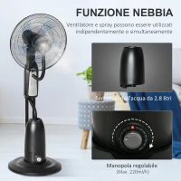 HOMCOM Ventilatore Nebulizzatore e Deumidificatore Oscillante 70° con 3 Modalità, Telecomando e Timer 7.5h, Tanica 2.8L, 90W, Ф44.5cm x 120cm(m-8)