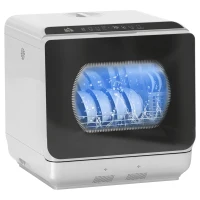 HOMCOM Table Top Dishwasher with Built-in 6L Water Tank, Mini Countertop Dishwasher with 6 Programs, 4 Place Settings, Silver Tone(m-10)