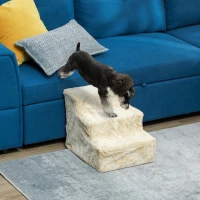 PawHut Three-Step Dog Stairs, with Washable Plush Cover, for High Bed Sofa, Dog Stairs for Small Dog and Cat - Beige(m-10)