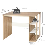 HOMCOM Computer Desk, Writing Desk with 3-Tier Storage Shelf, Work Table for Home Office, Study, Living Room, Oak and White(m-3)
