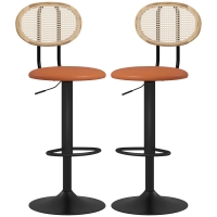 HOMCOM Lot de 2 tabourets de bar chaises de bar hauteur réglable avec dossier en rotin et repose-pieds, marron
