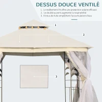 Outsunny Tonnelle barnum style colonial double toit toiles moustiquaires amovibles 3L x 3l x 2,8H m beige(m-4)