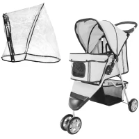 PawHut Dog Stroller with Cover for Small Miniature Dogs, Folding Cat Pram Dog Pushchair with Cup Holder, Storage Basket, Reflective Strips, Grey(m-11)