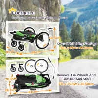 PawHut Dog Bike Trailer 2-in-1 Pet Stroller for Large Dogs Cart Foldable Bicycle Carrier Aluminium Frame with Safety Leash Hitch Coupler Reflector Flag Green(m-6)