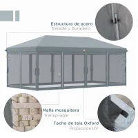 Outsunny Carpa Plegable Pop-Up Gazebo 6x3 m con 6 Paredes Laterales de Malla Anti-UV y Bolsa de Transporte Gris(m-4)