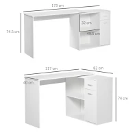 HOMCOM Scrivania Angolare con Libreria Scaffale in Legno Bianco, Tavolo da Pranzo con Rotazione a 360°, 173x39.8x74 cm(m-3)