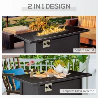 Outsunny Propane Gas Fire Pit Table, 50000BTU Smokeless Firepit Outdoor Patio Heater with Tempered Glass Tabletop, Cover, Glass Beads and Lid, 109cm x 56cm x 64cm, Black(m-4)