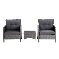Outsunny Conjunto Muebles Ratán de Jardín Exterior 5 Pcs Sillón Mesa de Café y Taburete Reposapiés Cojín Incluido Marco Acero Color Gris(m-10)