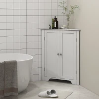 kleankin Triangle Bathroom Cabinet, Corner Bathroom Storage Unit with Adjustable Shelf and Recessed Door, Free Standing, White(m-2)
