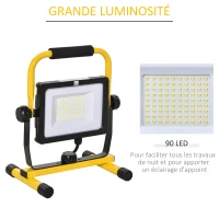 Projecteur de chantier LED 50W 5000K pivotant 360° jaune noir(m-5)