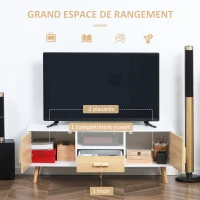 HOMCOM Meuble TV banc TV support TV pour télévision jusqu'à 46 pouces style scandinave avec 1 tiroir, 2 placards, 1 niche, 1 passe-câbles - 120 x 37 x 45,5 cm(m-5)