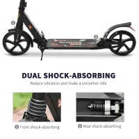 HOMCOM Folding Kick Scooter, Adjustable Ride On Scooter with 200mm Big Wheels and Double Shock Absorption, Urban Scooter for 14+ Teens Adult, Black(m-7)