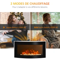 HOMCOM Cheminée électrique Murale éclairages latéraux LED Design Avant-gardiste Affichage LED avec télécommande et minuterie 1000/2000 W luminosité réglable Noir(m-4)
