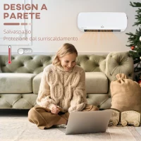 HOMCOM Stufa Elettrica da Parete con Telecomando, Temperatura Regolabile e Timer 12 Ore, Potenza 1000W/2000W, 45x18.6x11.5cm, Bianco(m-9)