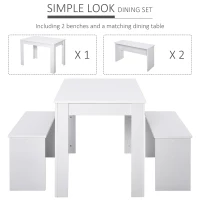 HOMCOM Kitchen Dining Table and 2 Benches Set, Table and Chairs Set for Limited Space, White(m-6)