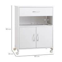 Vinsetto Support d'imprimante mobile avec tiroir, niche et placard 2 portes, étagère réglable, 60 x 39 x 80 cm, Blanc(m-3)