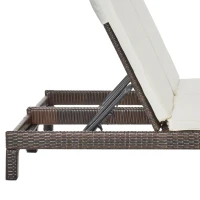 Outsunny Lettino Prendisole a 2 Posti, Sdraio in Acciaio e Rattan, Schienale Regolabile, 196 x 120 x 28cm Marrone e Bianco Crema(m-8)