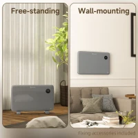 HOMCOM 1200W Electric Convector Heater, Freestanding or Wall Mounted, Space Heater with Adjustable Thermostat, Timer, Grey(m-8)