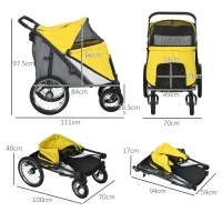 PawHut Foldable Pet Stroller, with Washable Cushion, Storage Bags, Safety Leash, for Medium, Large Dogs, Cats - Yellow(m-3)