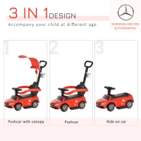 HOMCOM Compatible for 3 in 1 Ride on Push Car for Toddlers Pushcar Sliding Walking Car with Sun Canopy Horn Sound Safety Bar Cup Holder Toy for 1-3 Years Old Kids Red(m-4)