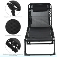 Outsunny Foldable Sun Lounger, Outdoor 4 Level Adjustable Backrest Reclining Chaise Chair, Steel Frame Recliner Chair for Camping, Hiking, Black(m-5)