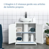 kleankin Meuble salle de bain sous lavabo - meuble sous-vasque - placard 2 portes avec étagère - dim. 60L x 30l x 60H cm - en bois blanc(m-5)