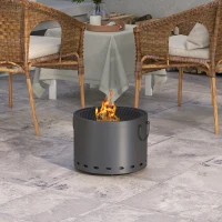 Outsunny Smokeless Fire Pit, 38cm Portable Wood Burning Firepit with Spark Screen and Poker, Low Smoke Camping Bonfire Stove for Garden Patio Picnic, Dark Grey(m-2)
