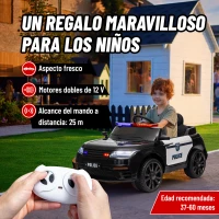 AIYAPLAY Coche Eléctrico Infantil de Policía con Batería 12V Mando a Distancia Faros Bocina Sirena Música Negro(m-8)