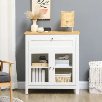 HOMCOM Aparador de Cocina Moderno Mueble Buffet Auxiliar con Cajón Estante Ajustable y 2 Puertas de Vidrio 80x40x90 cm Blanco(m-7)