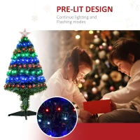 HOMCOM 3 Feet Prelit Artificial Christmas Tree with Multi-Coloured Fiber Optic LED Light, Holiday Home Xmas Decoration, Green(m-5)