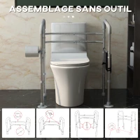 HOMCOM Cadre de toilettes accoudoirs largeur et hauteur réglables support de maintien avec pochette rangement gris(m-7)