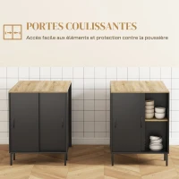 HOMCOM Desserte îlot de cuisine avec 2 étagères ouvertes 1 placard portes coulissantes porte couteaux 114,5 x 70 x 90 cm noir(m-5)