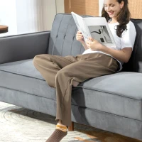 HOMCOM Velvet-Feel Three-Seater Sofa Bed - Dark Grey(m-8)