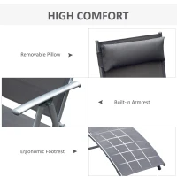 Outsunny Sun Lounger Steel Frame Outdoor Folding Chaise Texteline Lounge Chair Recliner with Headrest & 7 Levels Adjustable Backrest, Grey(m-5)