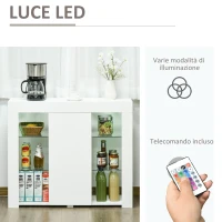 HOMCOM Credenza Moderna a Anta con Luci LED e Mensole in Vetro, Mobile Multiuso in Legno con Finitura Lucida, 97x35x83cm, Bianco(m-5)