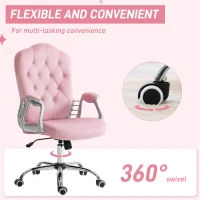 Vinsetto Velvet-Feel Work Chair, with Diamante Back - Pink(m-6)