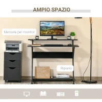 HOMCOM Tavolo Porta PC Salvaspazio con Ripiano Monitor Rialzato, 100x60x85.5cm, Legno - Nero(m-4)